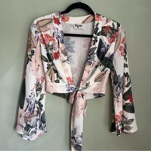 Show Me Your MuMu Floral Tie-Front Blouse - White and Pink